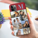 Monogrammed 7 Photo Collage en rouge<br><div class="desc">Monogrammed photo collage coque iphone que vous pouvez personnaliser avec 7 de vos photos préférées et votre initiale. Le modèle est configuré pour vous permettre d'ajouter vos photos, de travailler de haut en bas sur le côté gauche, puis de haut en bas sur le côté droit. Le design a un...</div>
