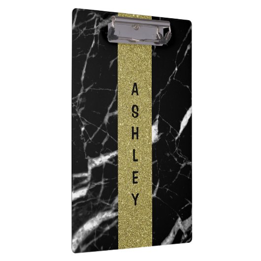 Monogrammed Aangepaste naam zwart marmer en goud Klembord (Rechts)
