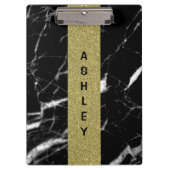 Monogrammed Aangepaste naam zwart marmer en goud Klembord (Voorkant)
