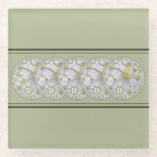 Monogrammed Abstract Daisy Flower Yellow Grey Glazen Onderzetter