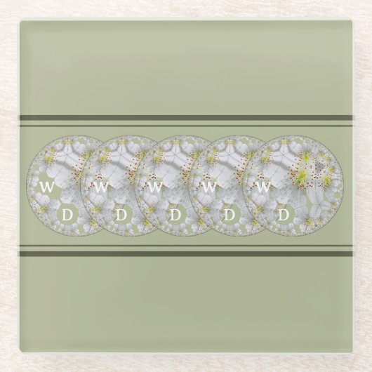 Monogrammed Abstract Daisy Flower Yellow Grey Glazen Onderzetter (Voorkant)