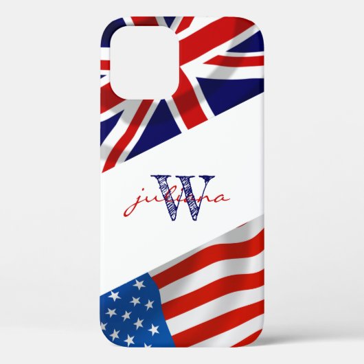 Monogrammed Amerikaanse Britse vlaggen Patriottisc Case-Mate iPhone Case (Achterkant)