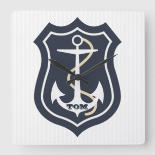 Monogrammed Anchor en Rope Vierkante Klok