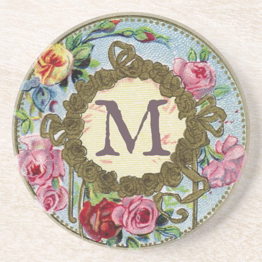 Monogrammed Antiek Floral Zandsteen Onderzetter (Voorkant)