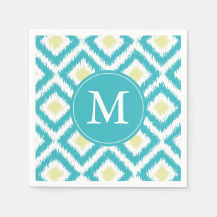 Monogrammed Aqua and Yellow Ikat Pattern Servetten