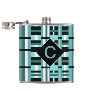 Monogrammed Aqua & Black Pset Heupfles
