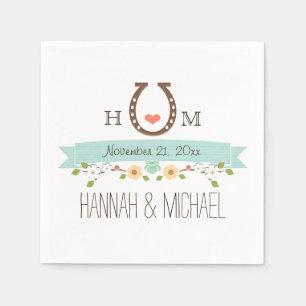 Monogrammed Aqua Blue Hoefijzer Heart Wedding Servet