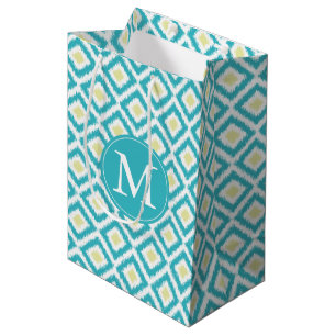 Monogrammed Aqua en Yellow Diamonds Ikat Pattern Medium Cadeauzakje
