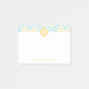Monogrammed Aqua en Yellow Floral Damask Post-it® Notes