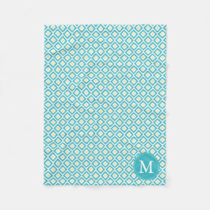 Monogrammed Aqua Gele Diamanten Ikat Patroon Fleece Deken