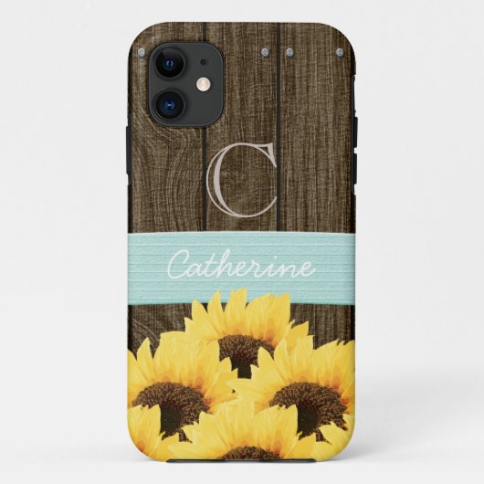MONOGRAMMED AQUA RUSTIC SUNFLOWER Case-Mate iPhone CASE (Achterkant)