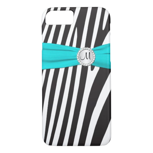 Monogrammed Aqua, zwart, wit, gestreept Case-Mate iPhone Case (Achterkant)