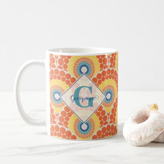 Monogrammed Art Deco Egeïsche Zomer Stralende Mand Koffiemok (Met donut)