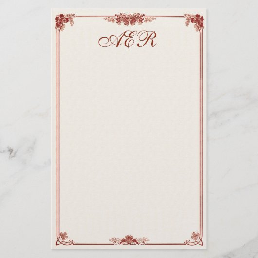 Monogrammed Art Nouveau Red Boundery Briefpapier (Voorkant)