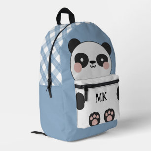 Monogrammed Ash Blue Schattige Panda Kinder Bedrukte Rugzak