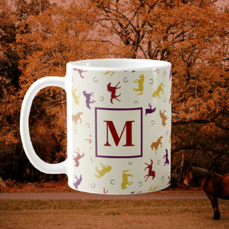 Monogrammed Autumn Fall Leaves Horse Pattern Koffiemok
