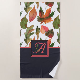 Monogrammed Autumn Leaves Blue Oranje Herfst Decor Strandlaken