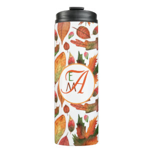 Monogrammed Autumn Leaves Herfst Oranje Green Deco Thermosbeker