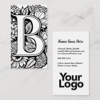 Monogrammed B Floral Zwart-wit Bedrijf Logo Visitekaartje