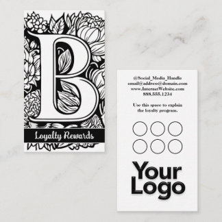 Monogrammed B Floral Zwart-wit Bedrijf Logo Visitekaartje