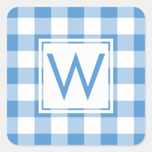 Monogrammed Baby Blue White Gingham Pset Pattern Vierkante Sticker