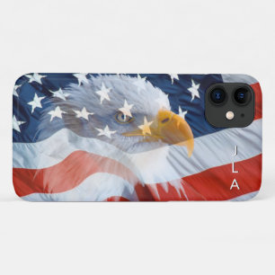Monogrammed Bald Eagle American Flag Patriotic iPhone 11 Hoesje