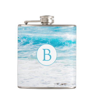 Monogrammed Beach Theme Wedding Flask Heupfles