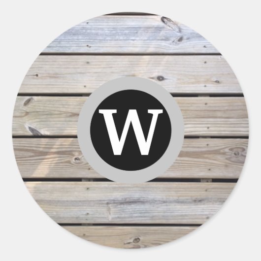 Monogrammed Beach Wood Ronde Sticker (Voorkant)