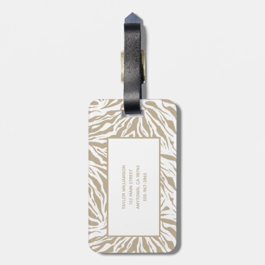 Monogrammed Beige Animal Print Bagagelabel (Achterkant verticaal)