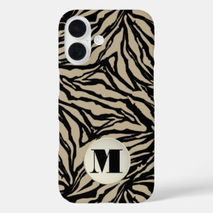 Monogrammed Beige Animal Print iPhone 16 Hoesje