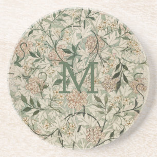 Monogrammed Beige, Sage Green, Peach Floral Zandsteen Onderzetter