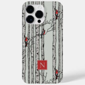 Monogrammed berkenbomen en rode kardinaalvogels Case-Mate iPhone case (Achterkant)