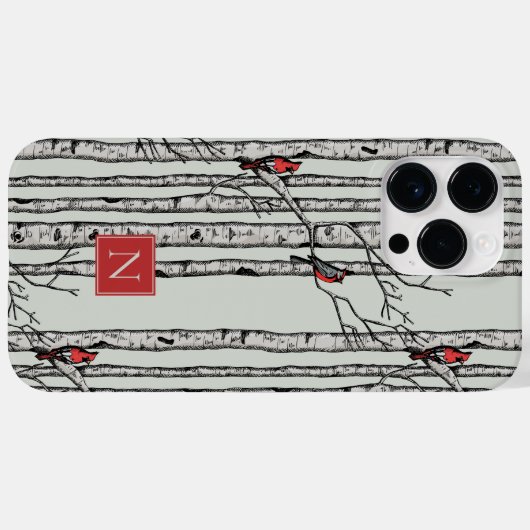 Monogrammed berkenbomen en rode kardinaalvogels Case-Mate iPhone case (Achterkant (horizontaal))