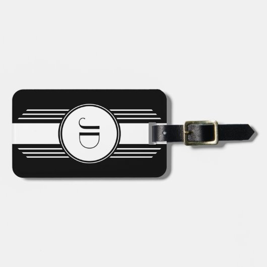 Monogrammed Black and White Art Deco Bagagelabel (Voorkant horizontaal)