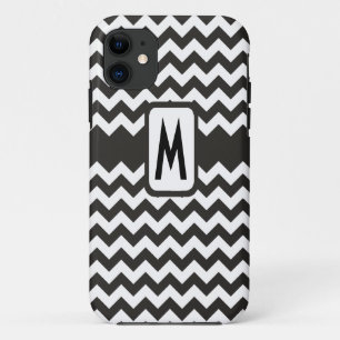 Monogrammed Black and White Chevrons Pattern iPhone 11 Hoesje