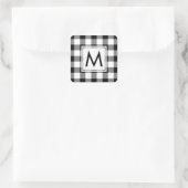 Monogrammed Black and White Gingham Pset Pattern Vierkante Sticker (Tas)
