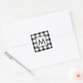 Monogrammed Black and White Gingham Pset Pattern Vierkante Sticker (Envelop)