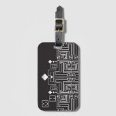 Monogrammed Black and White Maze Pattern Bagagelabel (Voorkant (verticaal))