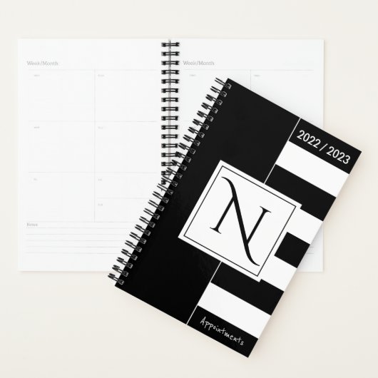 Monogrammed Black and White Modern Stripes Planner (Display)