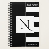 Monogrammed Black and White Modern Stripes Planner (Voorkant)