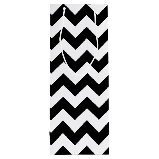 Monogrammed Black and White Zigzag Wijn Cadeautas (Achterkant)