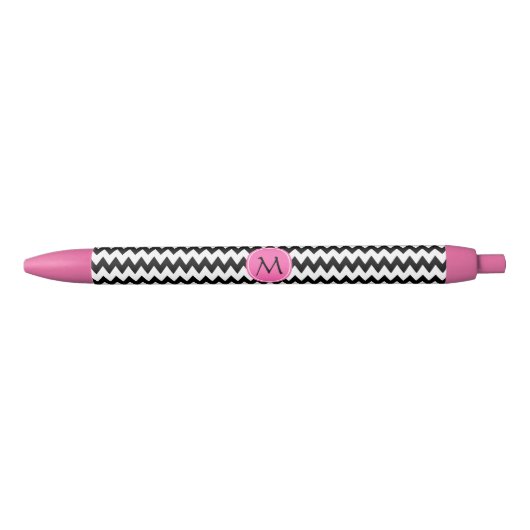 Monogrammed Black and White Zigzag Zwarte Inkt Pen (Voorkant)