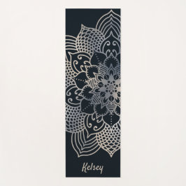 Monogrammed Black & Blue Mandala Pattern Yoga Mat