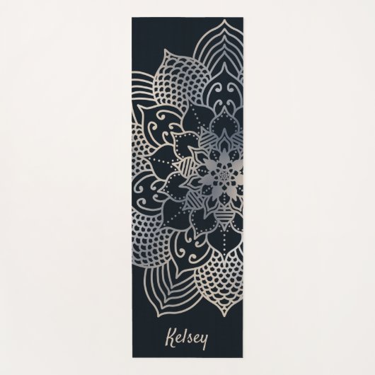 Monogrammed Black & Blue Mandala Pattern Yoga Mat (Voorkant)