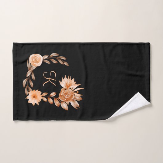 Monogrammed Black Brown and Peach Floral Bad Handdoek (Handdoek)