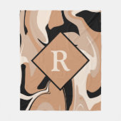 Monogrammed Black Brown Cream Marble Swirl Pattern Fleece Deken (Voorkant)