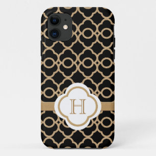 Monogrammed Black en Gold Moroccan iPhone 11 Hoesje