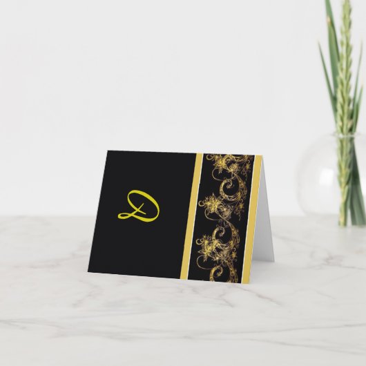 Monogrammed Black en Gold Notecards Bedankkaart (Voorkant)