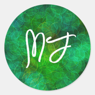 Monogrammed Black en Green Bokeh Ronde Sticker