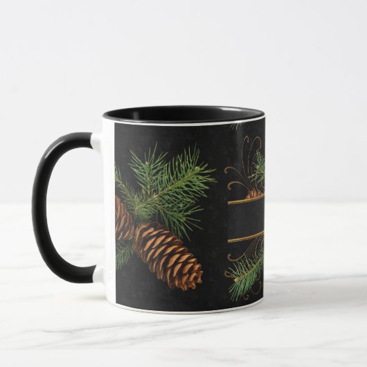Monogrammed Black en Pine Cone Woodland Theme Mok (Links)